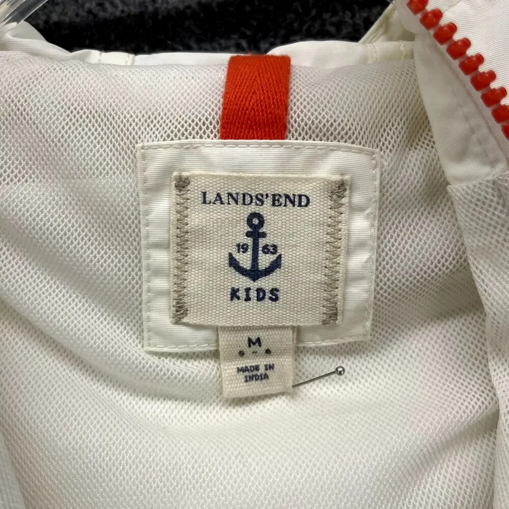 Lands End Kids Jacket Medium 5-6 White Full‎ Zip Hooded Pockets Lightweight